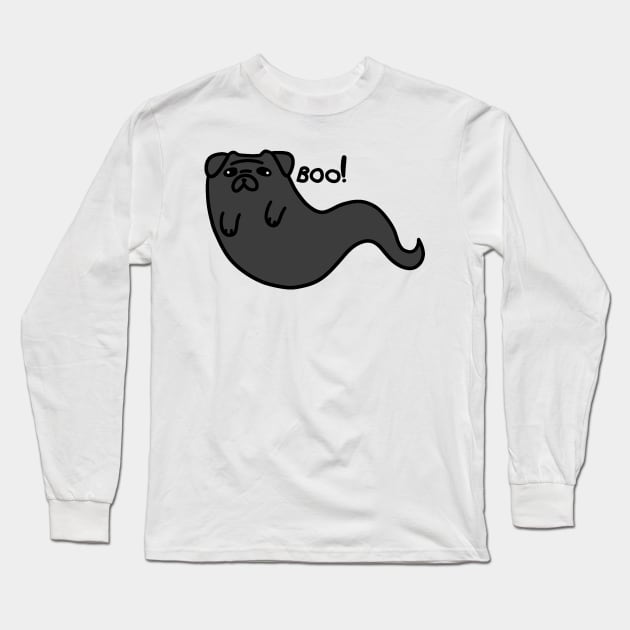 Black Pug Shadow Ghost Long Sleeve T-Shirt by saradaboru